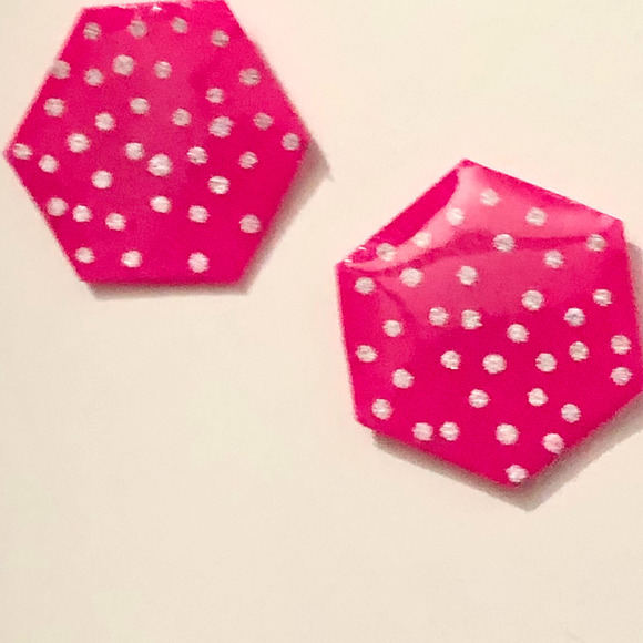 Hexagon earrings handmade with matching round-shaped earring set available now - Picture 6 of 6